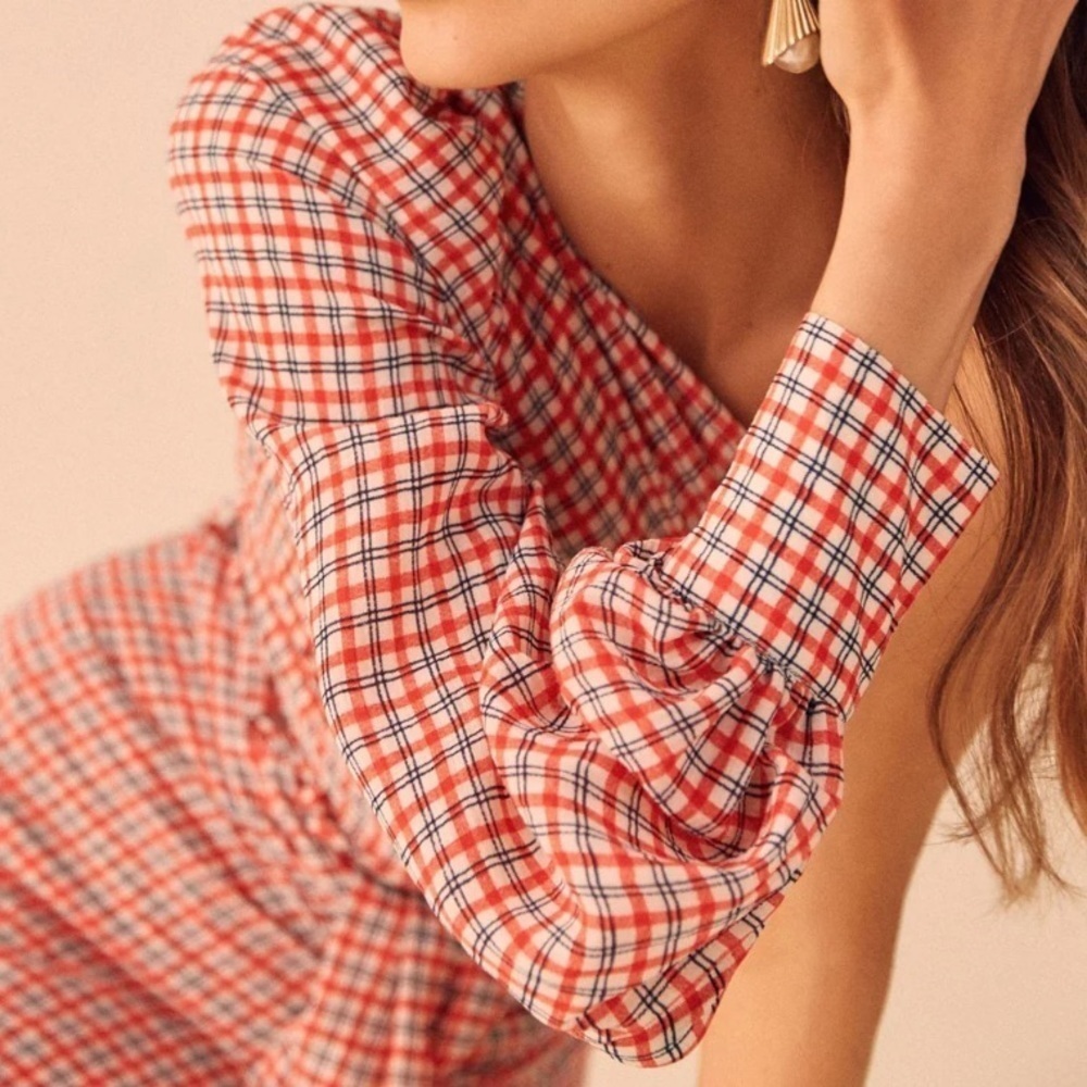 C/MEO COLLECTIVE Counting All Plaid One Shoulder Tie Front Top Medium - Picture 2 of 9